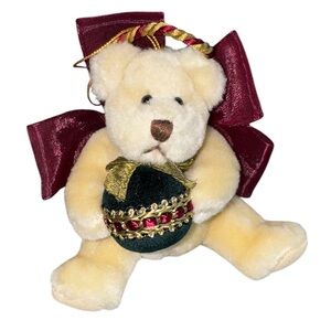 Vintage Russ Berrie & Co 90s Teddy Bear Ornament With Bow & Halo #4574 NWT